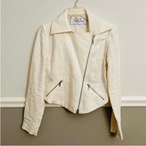 Veronica Beard Ivory Cream Linen Cropped  Zipper Moto Jacket Size 1 Small
